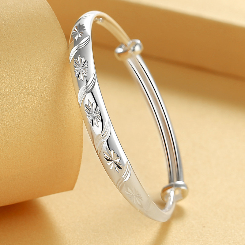 官方正品9999纯银手镯女实心足银镯子推拉年轻款送女朋友妈妈礼物