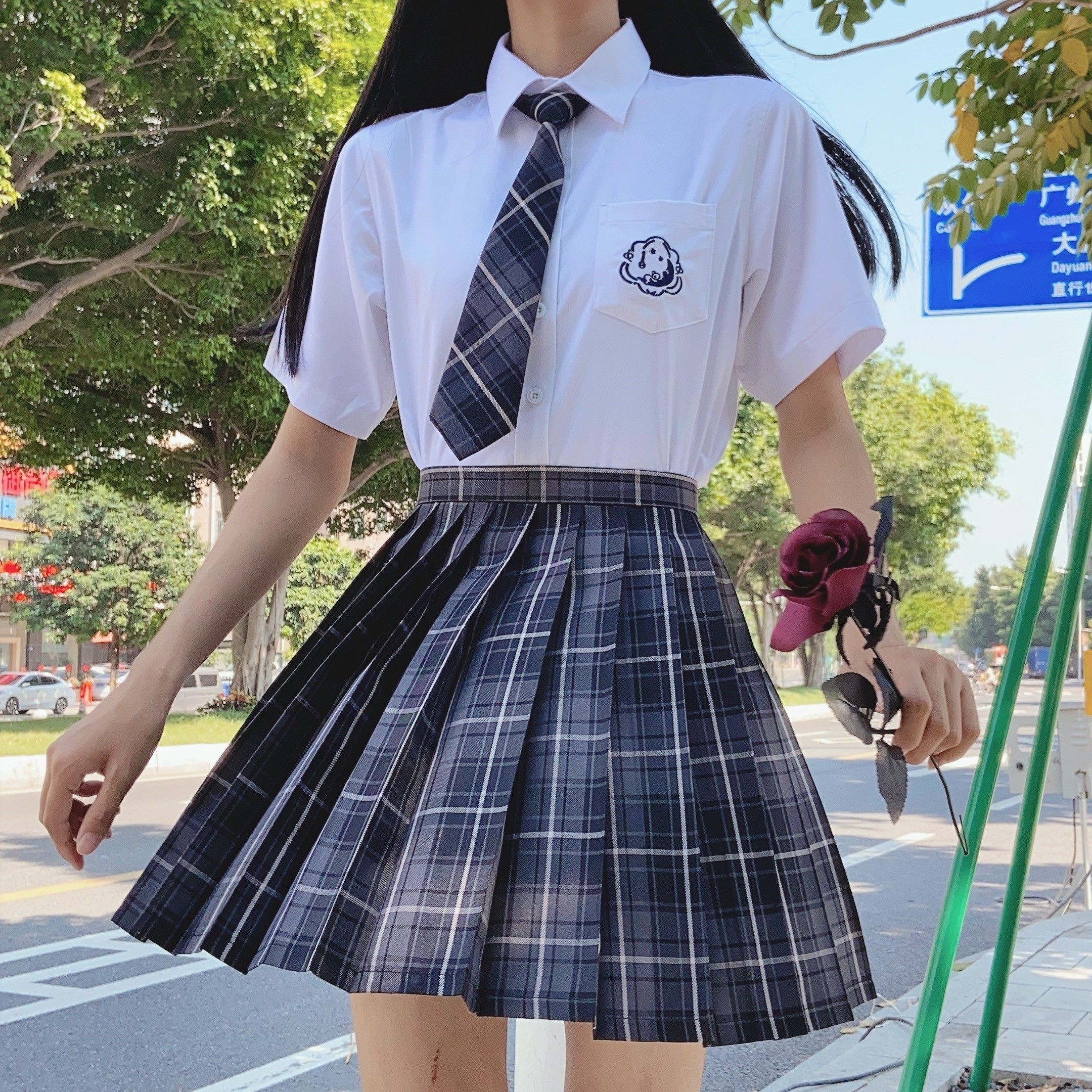*水手服女童jk制服裙正版格裙夏季闺蜜学院风套装全套百褶裙短裙