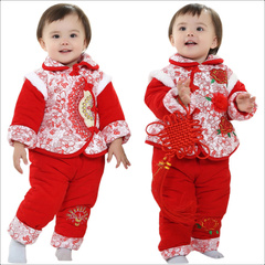女宝宝冬装棉衣唐装套装婴儿装0-1-2岁新年装百天周岁喜庆衣服