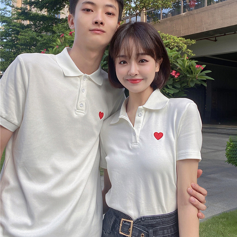 情侣装夏装新款短袖爱心刺绣男女t恤裙子领证登记结婚照衣服情侣