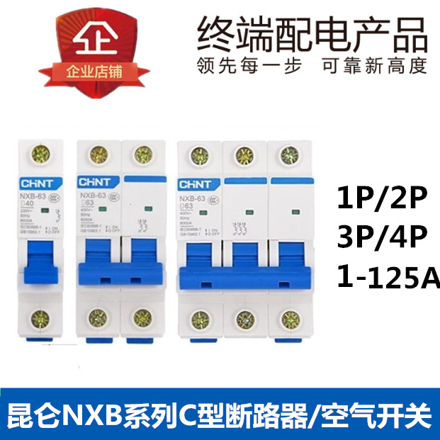 正泰昆仑断路器DZ47小型家用空气开关NXB-63单匹2P3P4P32A63A100A