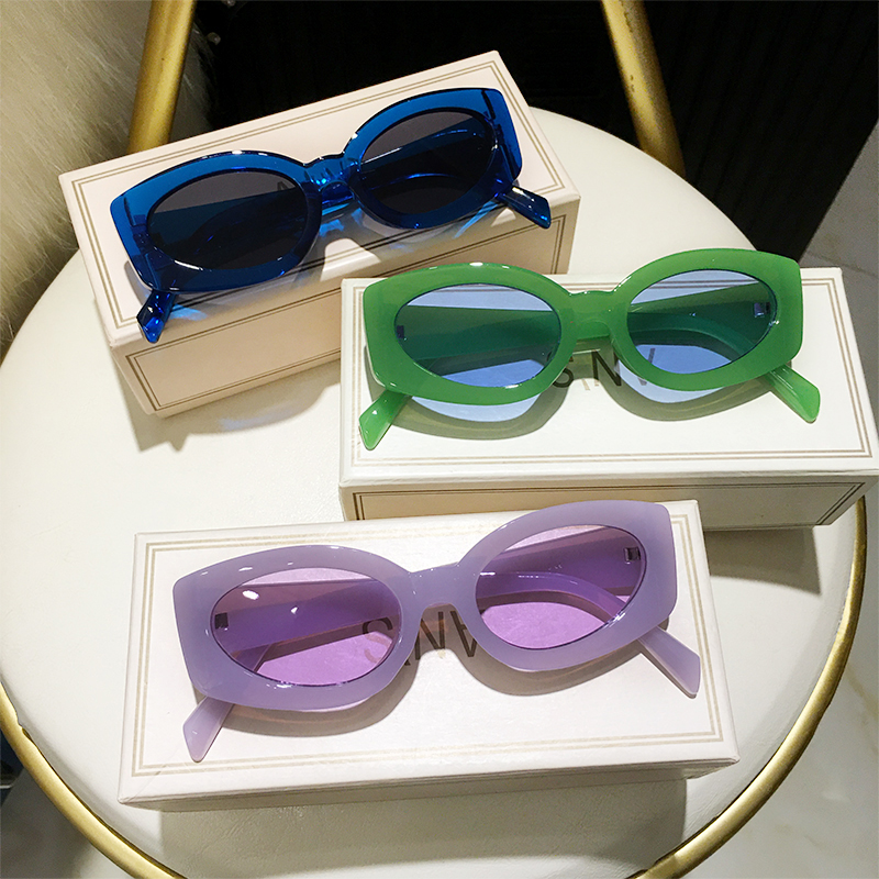 韩国墨镜女高级感ins蓝绿紫色素颜镜时尚简约太阳眼镜防紫外线潮