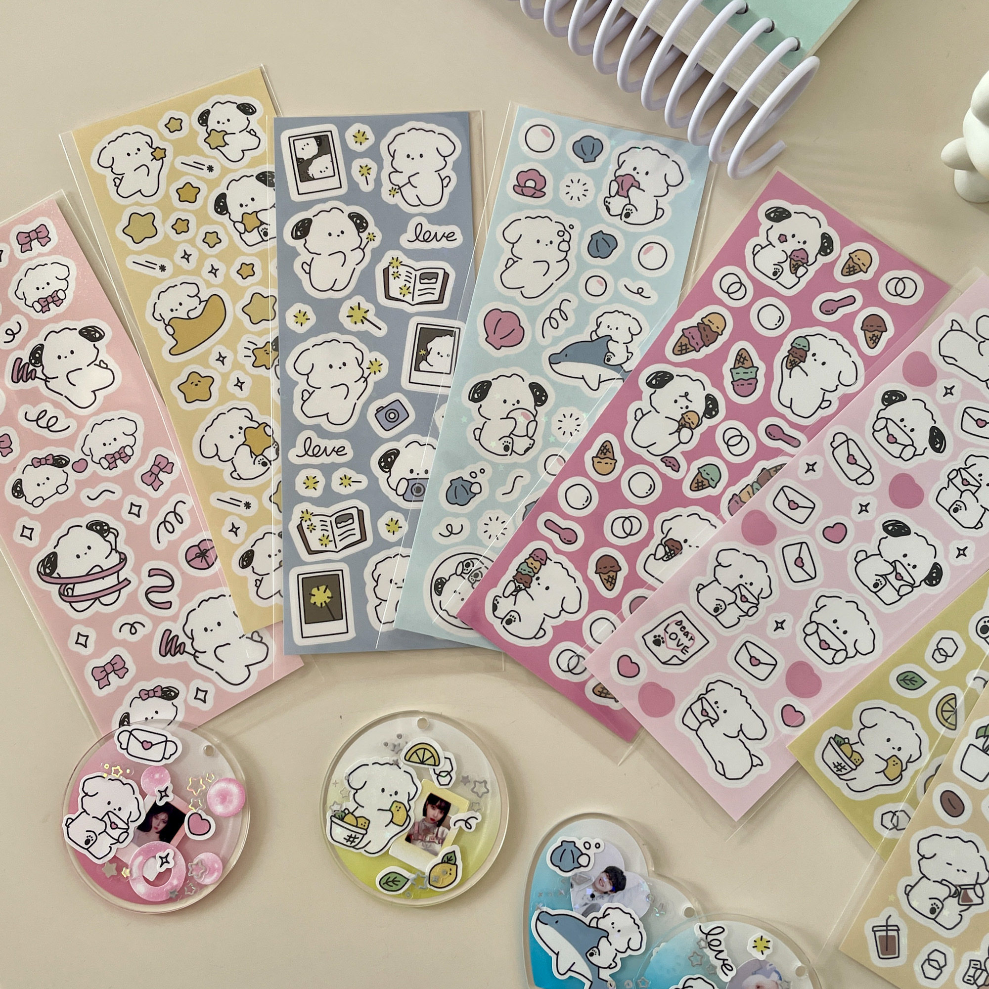 韩国ins可爱黑白小狗咕卡贴纸diy手帐咕卡盘估卡爱豆小卡装饰素材