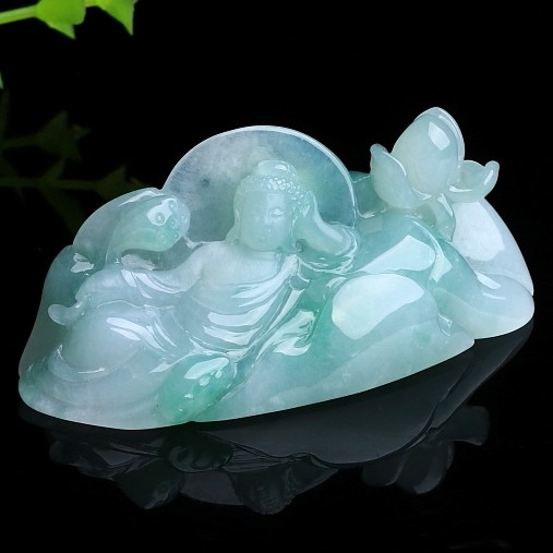 [源头好货-四会]精雕冰糯种缅甸翡翠a货卧佛小摆件 55.59克