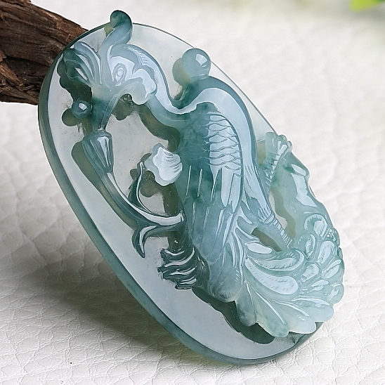 【四会直供】冰糯种精雕飘花翡翠凤凰挂件 41.73克