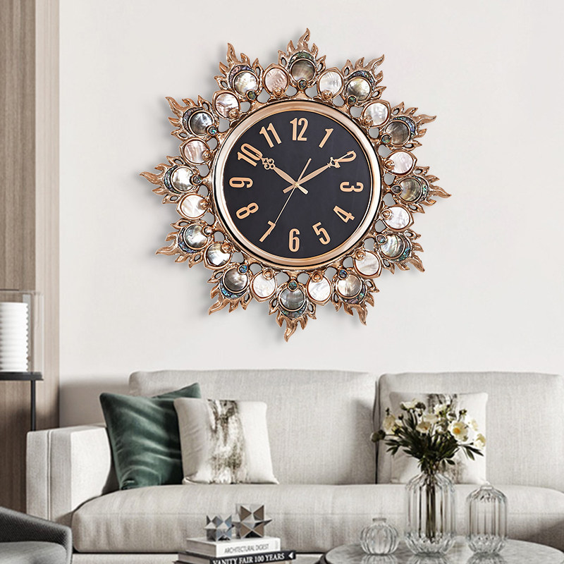 星时尚客厅静音创意挂钟欧式高档黑蝶贝珍珠贝壳豪华装饰钟表优惠券