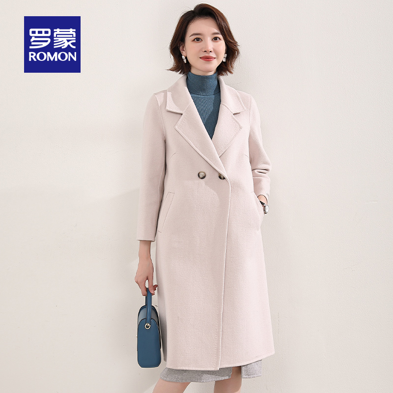 罗蒙女士双面呢羊毛大衣2021秋冬新款显瘦中长款时尚显瘦职业外套