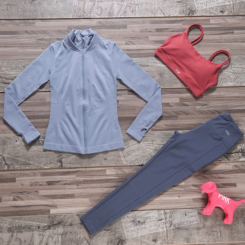 维多利亚秋冬季女瑜伽服运动晨跑步健身服网红初学者长袖三件套装
