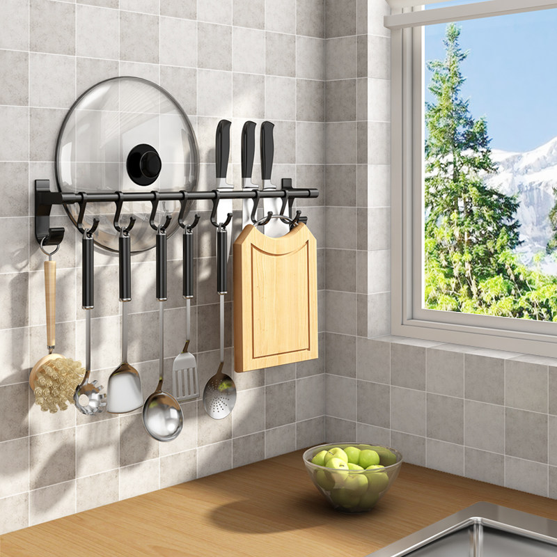 淘宝￥36折后价￥15免打孔黑色厨房挂钩挂架水槽壁挂勺子铲子收纳架多