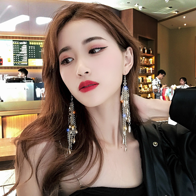 高级感满天珠耳环链条流苏长款显脸瘦的欧美气质时髦耳坠耳饰女