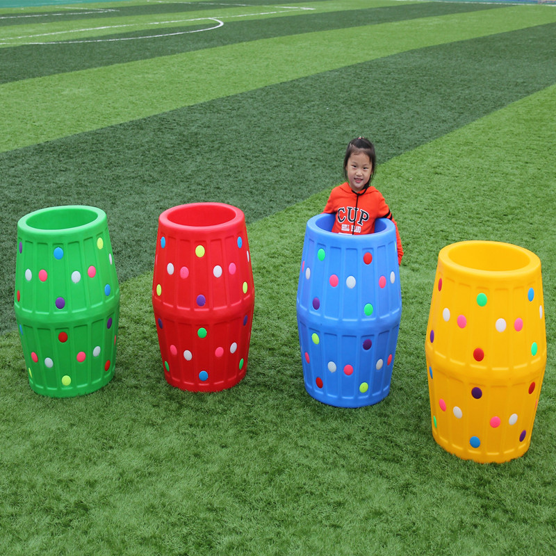 幼儿园滚筒前庭感统训练器材儿童彩色桶大滚圈塑料钻洞大型游乐筒