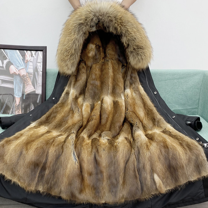 派克服男款中长款皮草青根貂内胆可拆卸潮皮衣貂毛大衣外套冬季仿