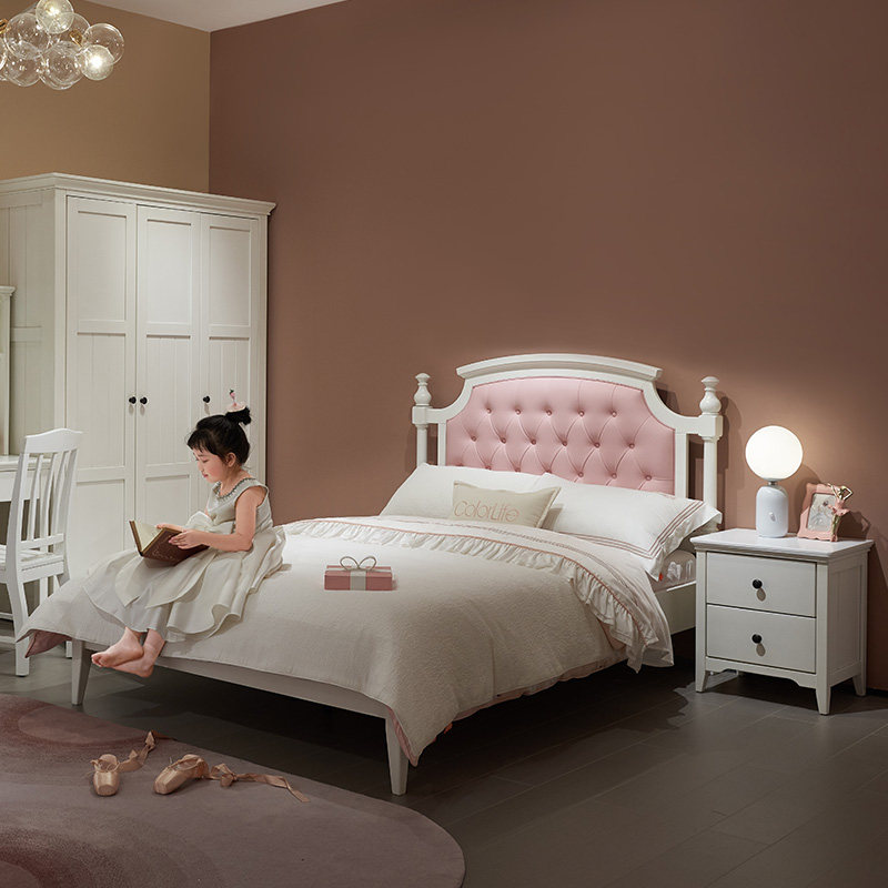七彩人生 全实木儿童床女孩公主床青少年女儿床儿童家具卧室粉色