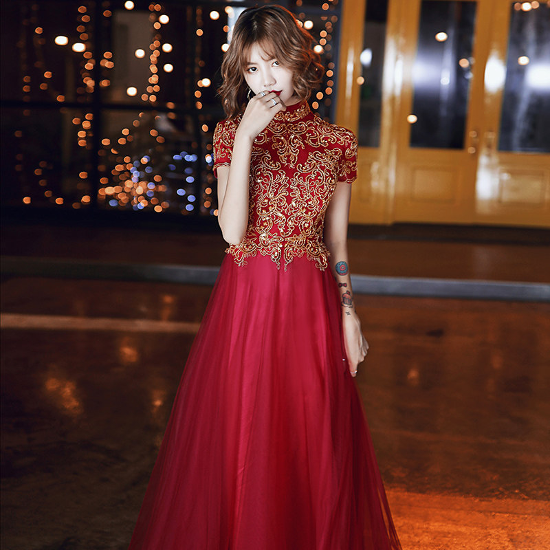 新娘敬酒服结婚晚礼服裙女2020新款气质时尚大气现代结婚酒红色女