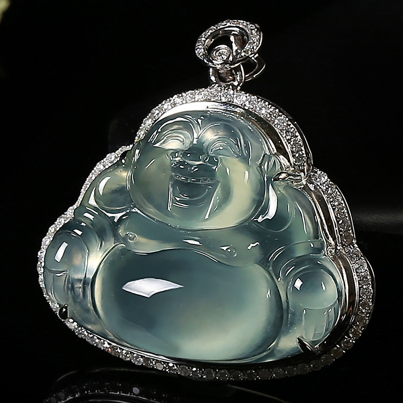 18k金镶嵌 缅甸天然a货翡翠冰种玉佛吊坠 9.35克