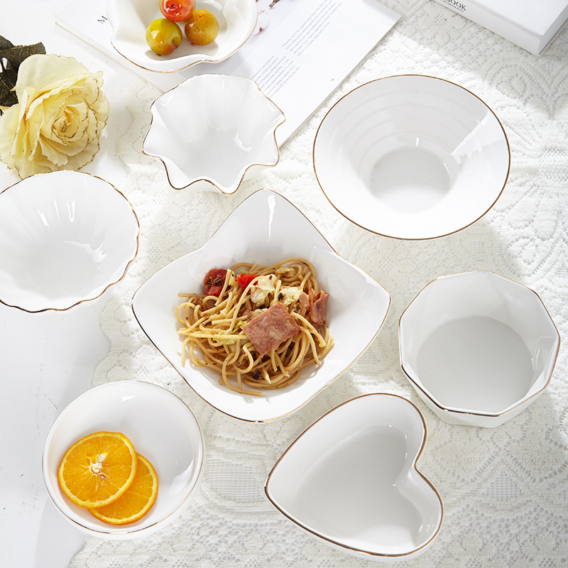 轻奢金边陶瓷碗创意水果沙拉碗甜品碗家用饭碗汤碗拉面碗耐高温