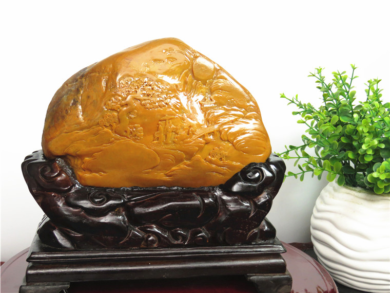 瑞皇翠天然玉石云南黄龙玉原皮籽料山水摆件鸡油黄饰品收藏证书
