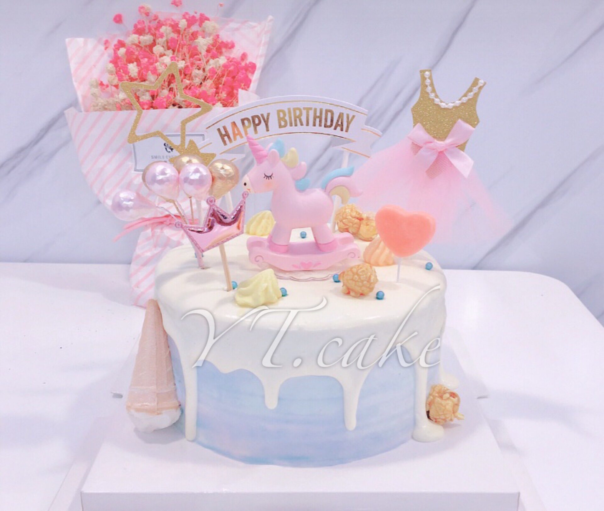羽浵ins网红独角兽卡通渐变生日蛋糕女儿童周岁私房定制厦门同城