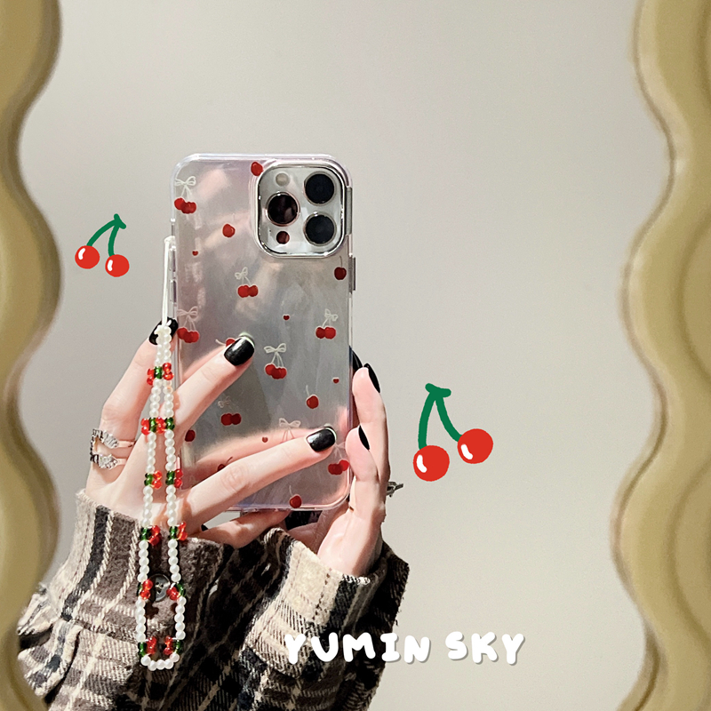 YUMIN SKY·适用ins红色爱心樱桃iPhone15promax苹果14Pro电镀手机壳11手链plus日韩风13少女款12Pro防摔软壳
