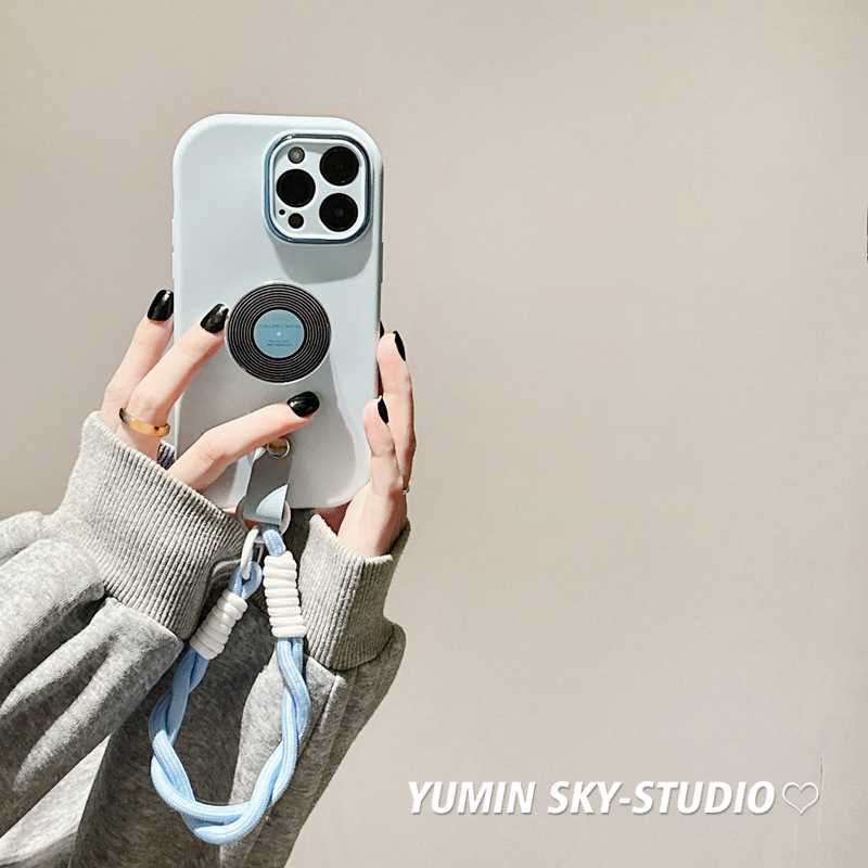 YUMIN SKY适用小众ins蓝色唱片11苹果14ProMax手机壳iPhone14创意15挂绳12Pro支架15Promax硅胶保护套13男女