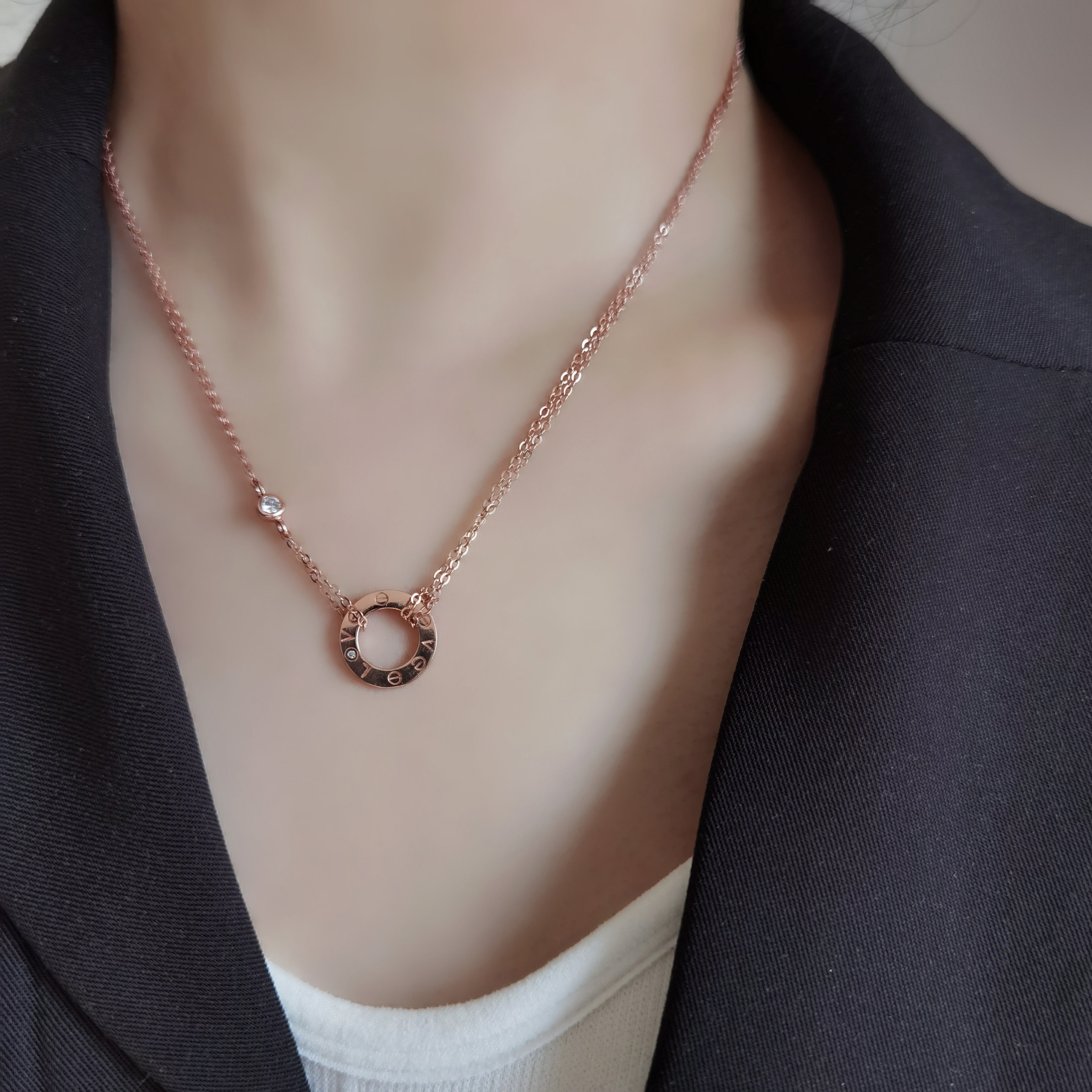 贺繁星同款项链卡家纯银love圆盘双层宋茜明星2021新爆下一站幸福