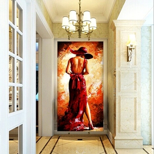 手工油画作品定制玄关装饰画客厅过道走廊竖版壁挂画欧式人物美女