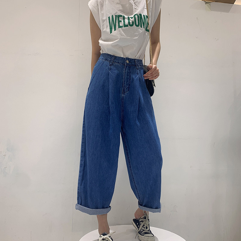 2021夏季新款牛仔裤女 网红爆款高腰奶奶裤ins潮宽松薄款香蕉裤子
