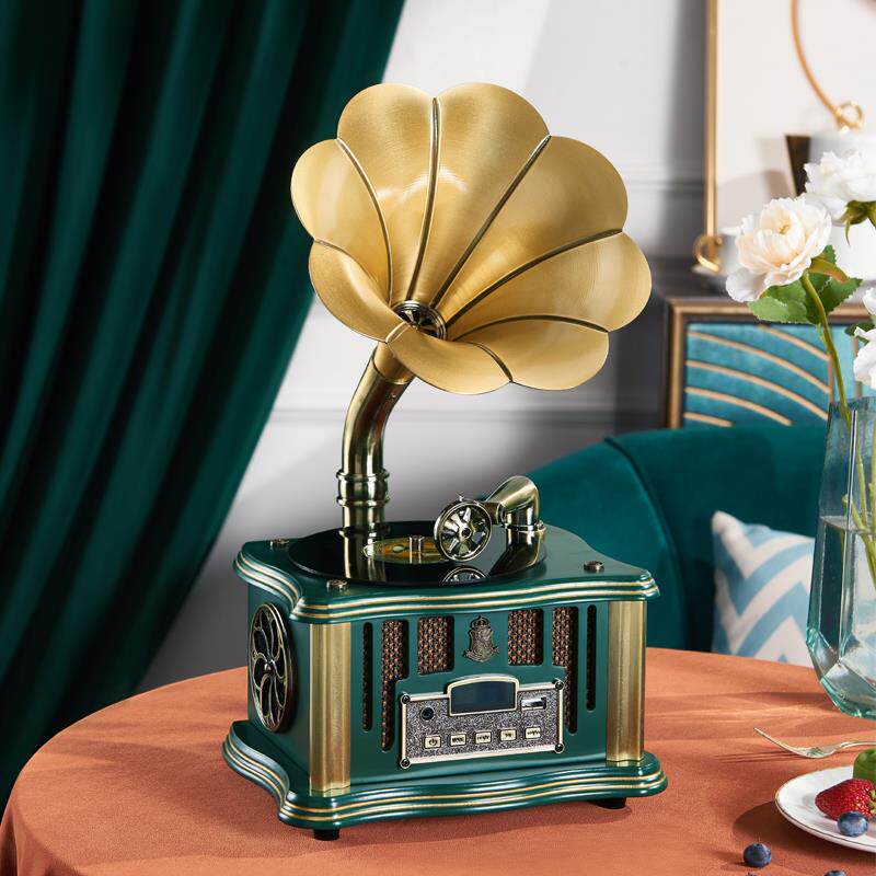迷你复古留声机蓝牙小音响仿古台式摆件老式美式黑胶唱片机