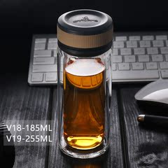 万象玻璃杯 双层带盖透明高档送礼商务办公喝水杯包邮V18l/V19