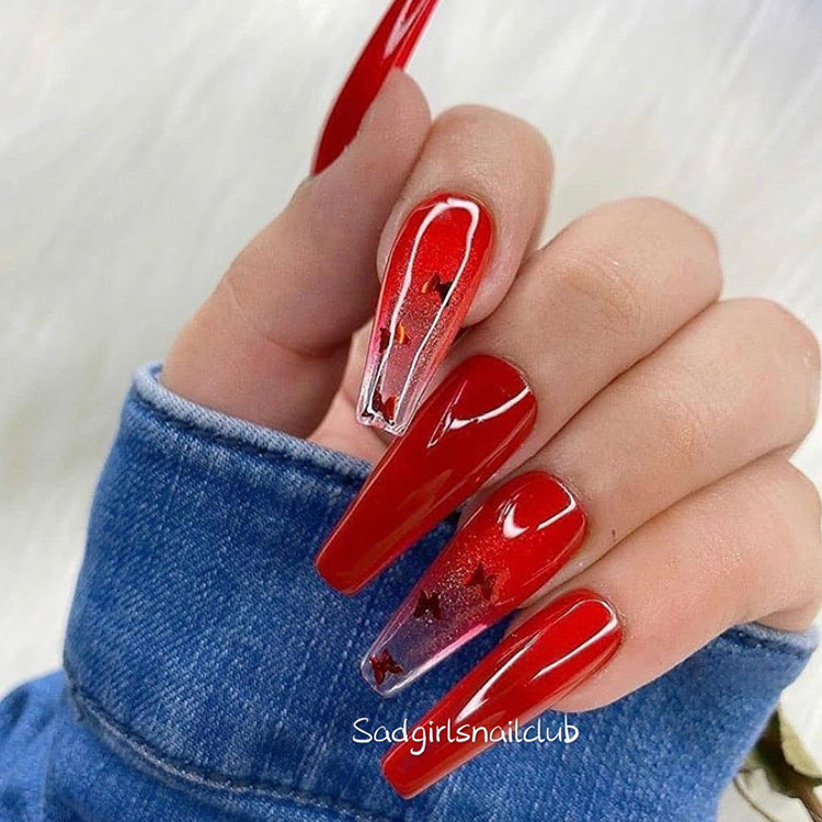 sadgirlsnailclub欧美甲红色蝴蝶渐变美甲甲片光疗指甲芭蕾甲片