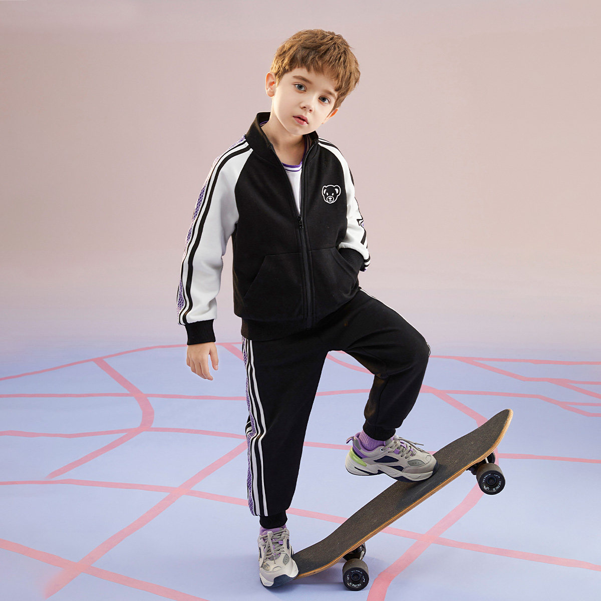 男童运动套装春秋蓝色儿童卫衣外套裤子黑色棉中大童小孩衣服7岁6