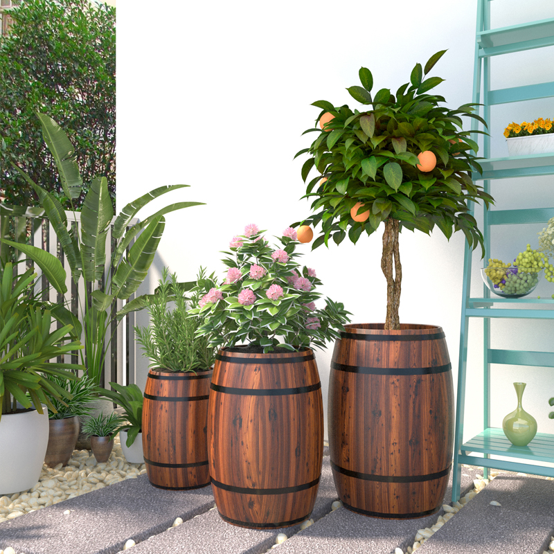 实木圆形花盆碳化庭院阳台种植酒桶木桶啤酒桶装饰花箱花盆花架