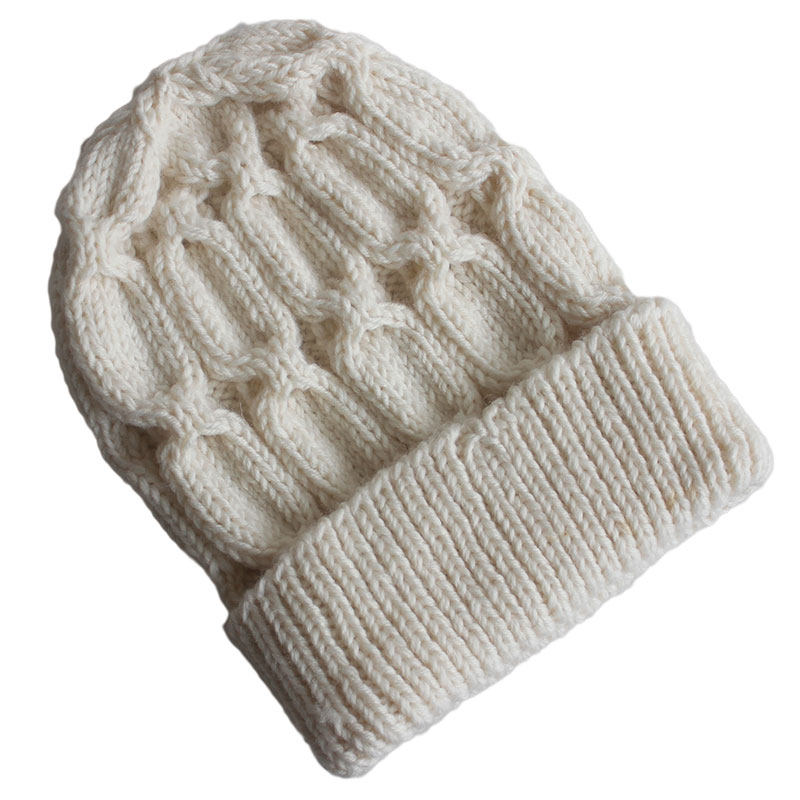 冬天毛线帽子纯手工羊毛针织帽冬季加厚保暖男女通用棒针翻边帽子