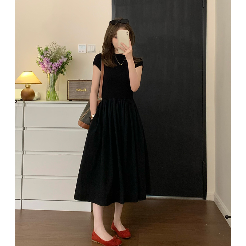 富贵rich【丝滑黑巧】小个子连衣裙中长款2024夏季设计感短袖裙子