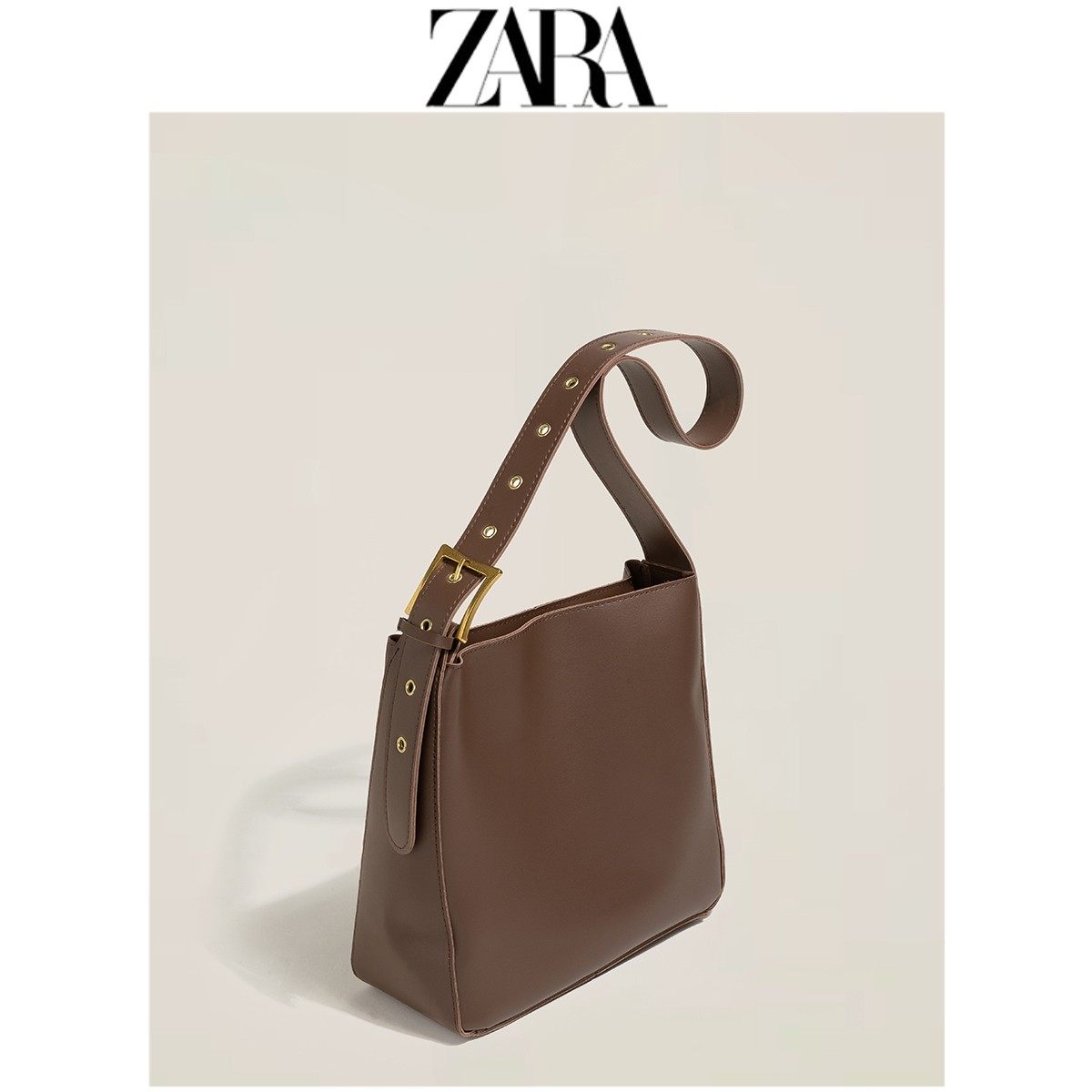 zara女包托特包大容量通勤单肩大包2021新款潮上课复古水桶斜挎包