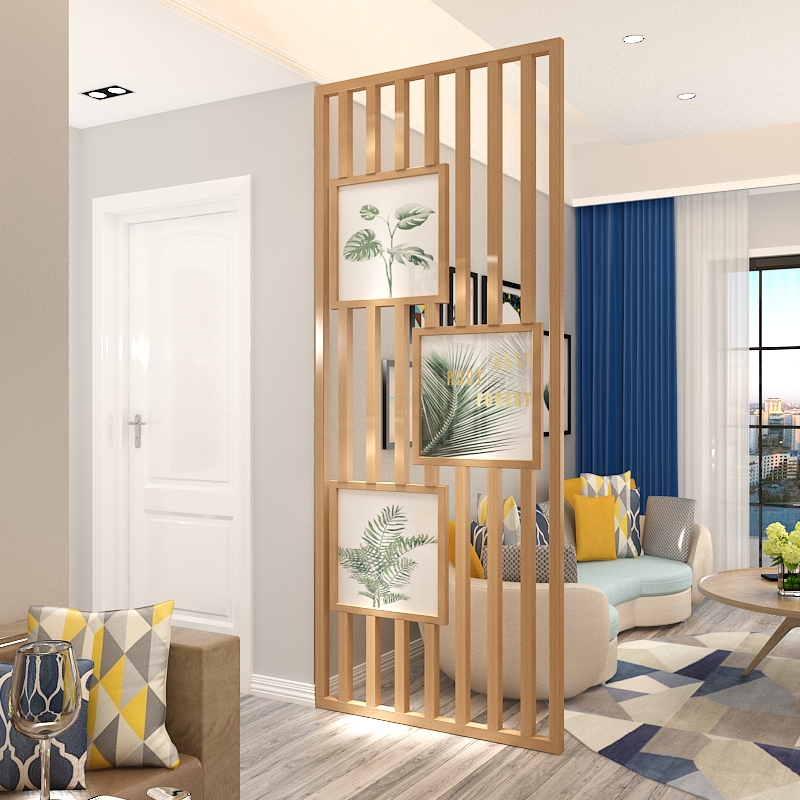 北欧风格实木栅栏屏风镂空纱屏顶天立地入门玄关隔断酒店餐厅花格