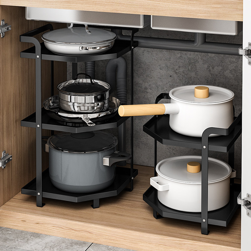 下水槽锅架多层锅具厨房收纳置物架分二层家用厨柜内多功能收纳架