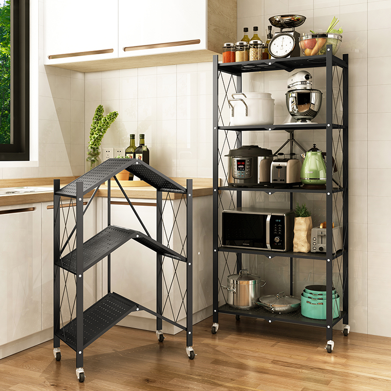 免安装厨房折叠置物架落地式多层微波炉烤箱储物收纳多功能锅架子