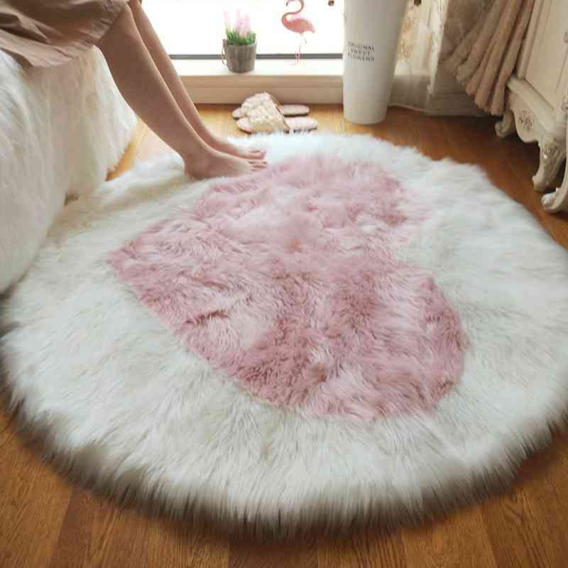 Q683仿羊毛长毛拼色地毯圆形沙发垫加厚椅子垫可爱毛绒粉色少女心