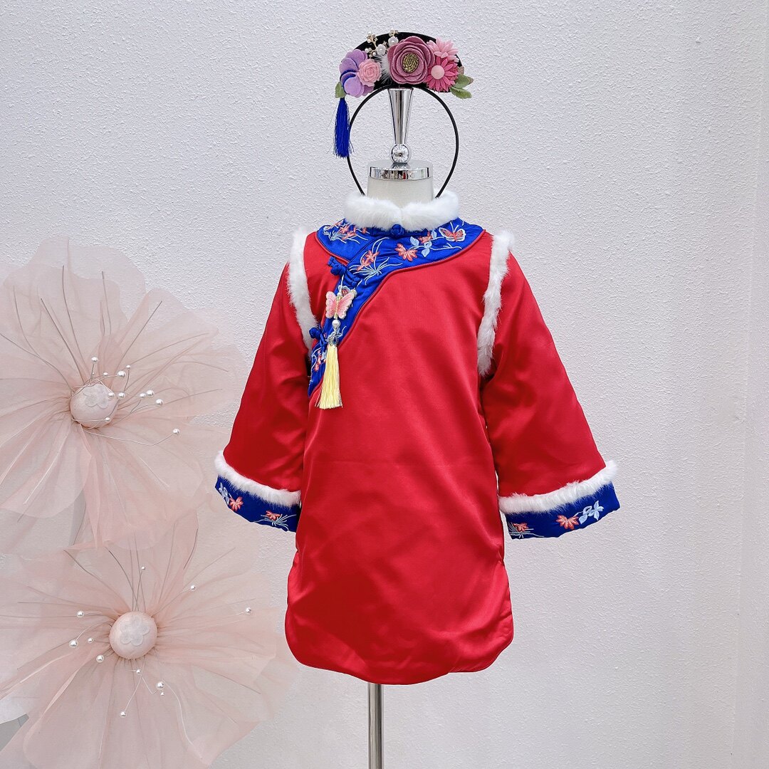 中国风加厚汉服儿童旗袍新年格格请安服冬季女童棉服连衣裙子冬装