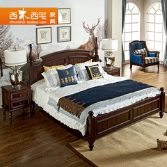 美式乡村卧室家具红椿实木床 简约欧式古典成人婚床双人1.5/1.8米