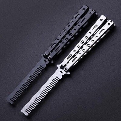 蝴蝶训练梳子刀儿童专业极光银魂折柳叶叠刀便携式七孔刀未开刃cs