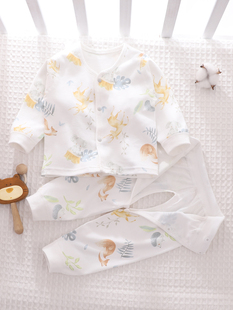 婴儿衣服纯棉a类男宝宝分体套装薄款0-3-6个月初生儿秋衣套装全棉