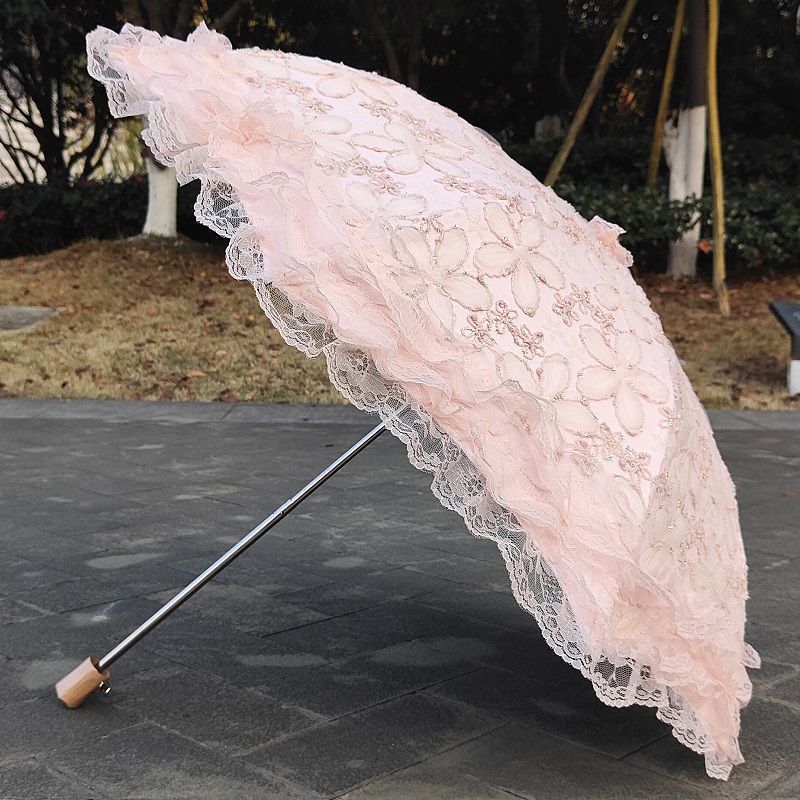 高档粉色蕾丝太阳伞黑胶双层防紫外线防晒遮阳晴雨两用洋伞公主伞