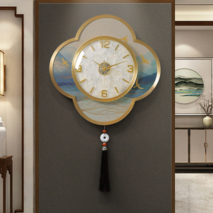 2024新款新中式高级感贝壳装饰挂钟轻奢创意高档时钟大气客厅钟表