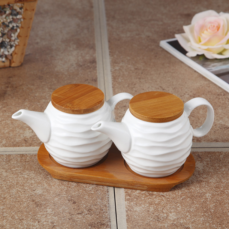 景德镇欧式 陶瓷油壶 骨瓷创意调味瓶 2件套装 醋壶油罐调味盒