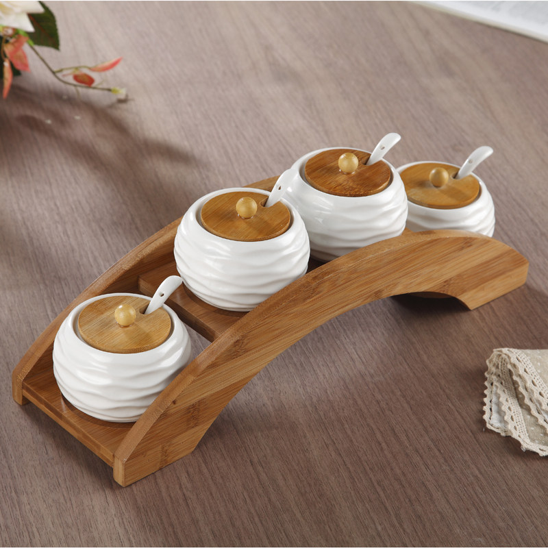 皓远陶瓷调味罐 欧式简约厨具油壶 骨瓷调味瓶盐罐味精瓶水纹球型