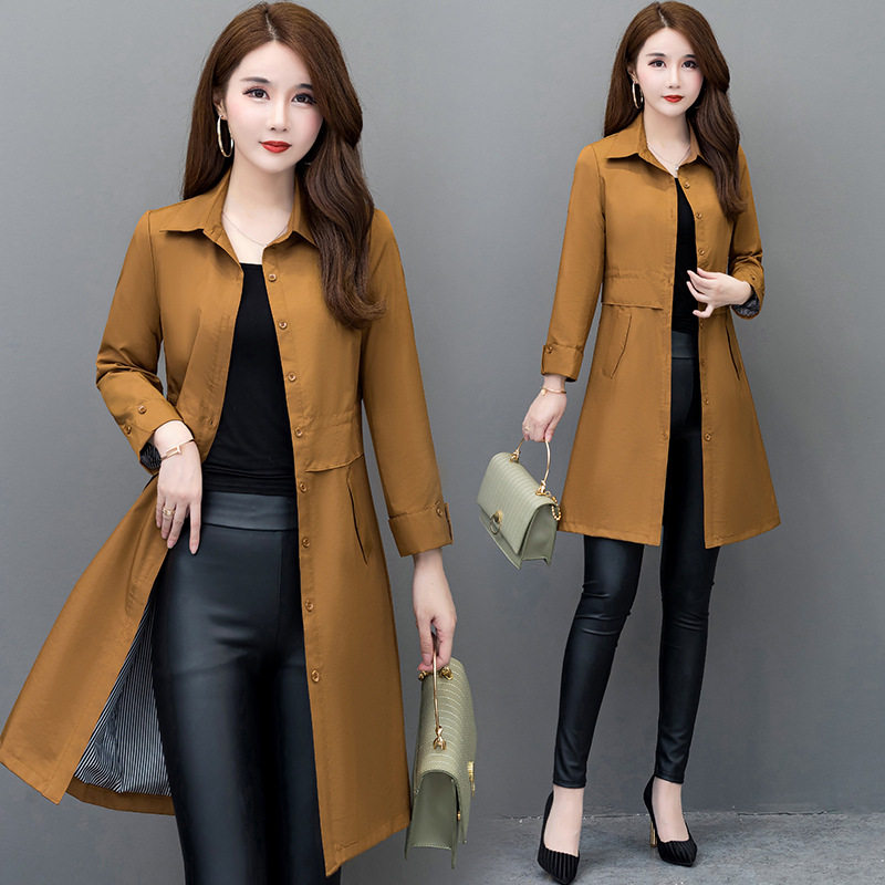 2022春季中青年女式时尚风衣外套中长款中老年妈妈春装薄款衬衫领