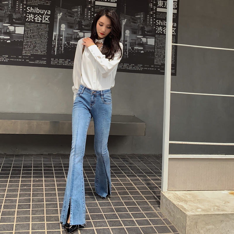 热销牛仔裤女裤脚个性 开叉