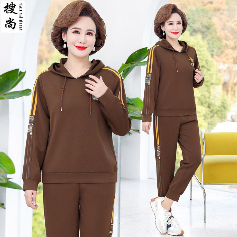 春装运动套装纯棉大码妈妈春秋翻领运动服件套中老年女装 原价190元